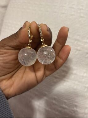 Gold Hoop Drop Earrings with Clear Glitter Globe
